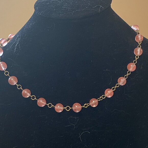 Cherry Quartz Bronze Link Adjustable Choker Necklace - Picture 3 of 14